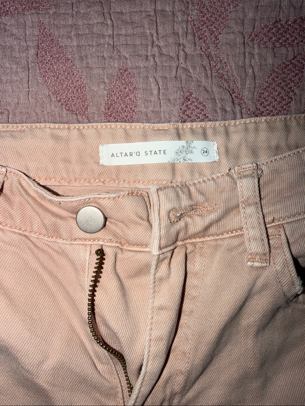 Altar'd State Distressed Wide-Leg Jeans in Light Tan - Picture 2 of 4